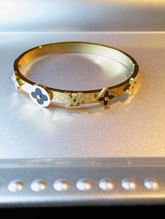 Fashion Jewelry Jewelry - New Gold Tone & Black Monogram Bangle Bracelet
